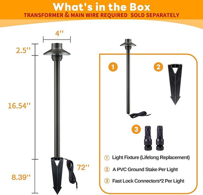 Gardenreet Low Voltage Pathway Lights 12V, LED Landscape Path Lights Outdoor Waterproof, Electric Walkway Lights, Mini Shade Bronze ETL Garden Decorations Without G4 Bulb 12 Pack
