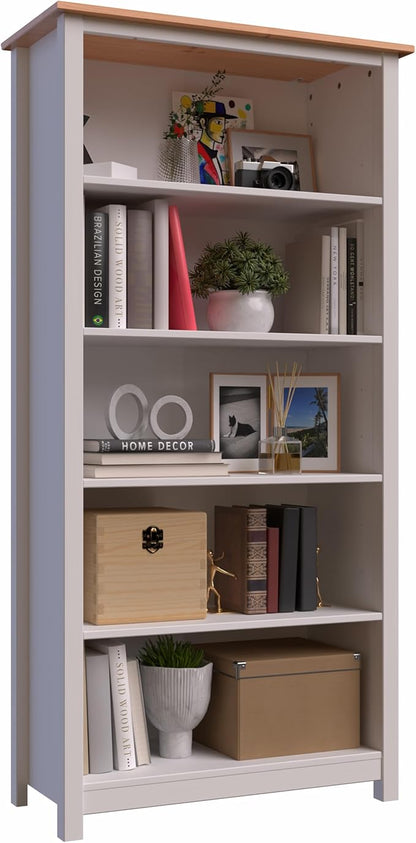From the Tree Furniture Solid Pine Wood Bookcase – Tall Bookshelf with 4 Adjustable Shelves for Home, Office & Kids Room