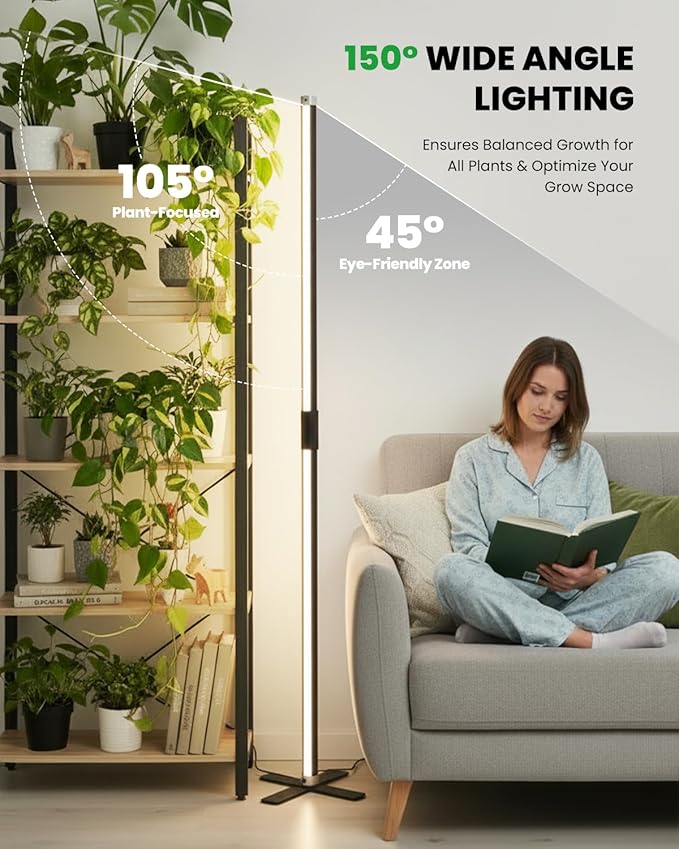 SJZX Grow Light for Indoor Plants, 160 LEDs Full Spectrum Plant Light Stand with Timer, 50W 150° Wide Coverage & High PPFD Grow Light, 5ft Vertical Indoor Plant Light for Tall Plant Flower Vegetable