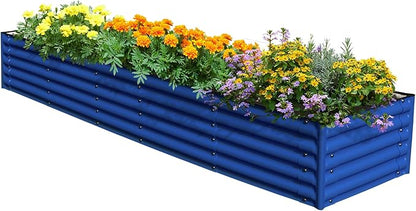 Olle 17" Tall 4 in 1 U Shape Rectangle Shapes L Shape Galvanized Raised Garden Beds Kit Outdoor for Gardening Metal Raised Planter Box for Vegetables Flowers, Cobalt Blue