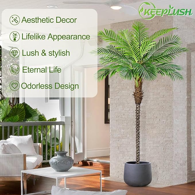 8ft Tall Artificial Phoenix Palm Tree for Outdoor Indoor Decor, Large Faux Coconut Silk Palm Tree Tropical Fake Tree Perfect for Outside Patio Poolside Home Office Decor (Set of 2)
