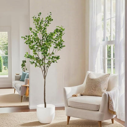 7.55ft Ficus Artificial Trees, Lifelike Faux Tree, Green Lush Fake Ficus Tree Artificial Plants for Office Home Living Room Indoor Outdoor Modern Decor, Perfect Housewarming Gift