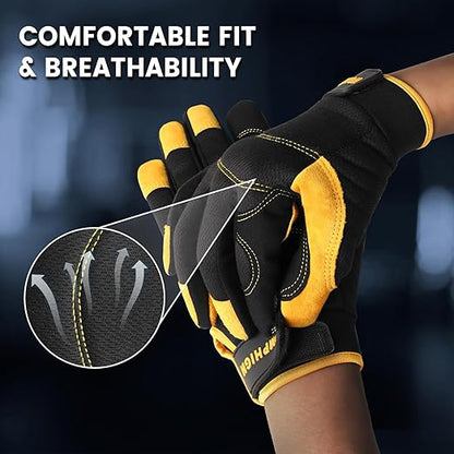 JUMPHIGH Safety Work Gloves, Men's Utility Mechanic Working Gloves for All Purpose, Touchscreen Compatible, Flexible Breathable Fit, Knuckles & Palm (M)