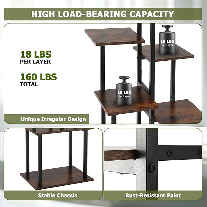 TC-HOMENY Plant Stand Indoor with Grow Lights, 45" Tiered Metal Plant Shelf, 45" Tall Plant Stand for Indoor Plants Multiple, Large Plant Rack Display Shelves, Corner Plant Holder for Living Room, Patio