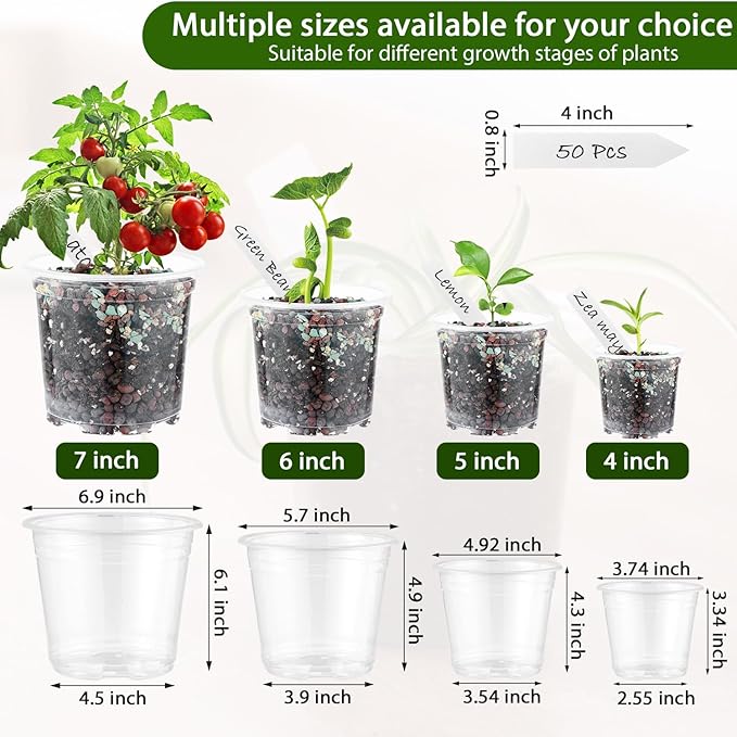 60 Pcs Clear Nursery Pots with Drainage Indoor 4 Inch Nursery Pot with Drainage Holes Plastic Seedling Pots for Plants, Small Seed Starting Pot with Holes Clear Plastic Planter for Indoor Plants