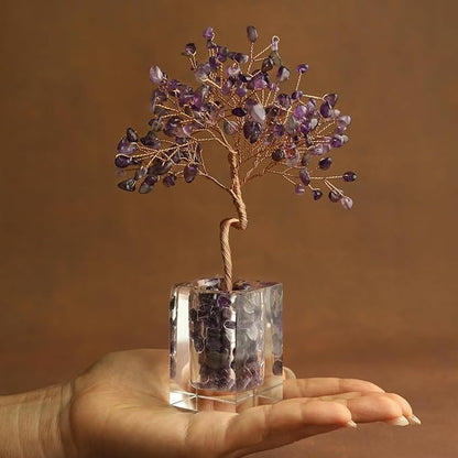 Amethyst Crystal Tree of Life Chakra Healing, Home Office Desk Shelf Decor, Desk Decorations, Feng Shui Decor for Spiritual Healing Woman Sister Birthday Gifts Ideas