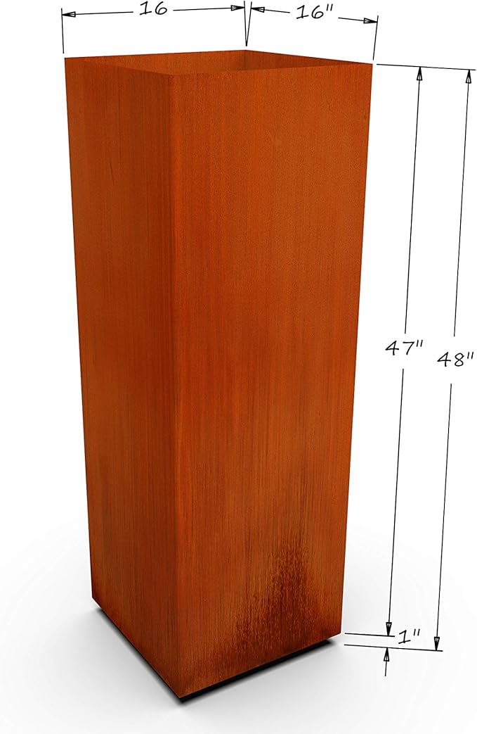 Plantercraft Corten Steel Planter Tall Cube Garden Box Metal Outdoor Heavy Duty | Made in USA | Fully Assembled | Commercial Residential