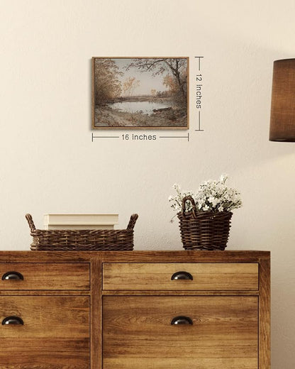 ZZLWBKGL Vintage Landscape Framed Wall Art Nature Forest Lake Canvas Wall Art Classic Country Pictures Wall Decor Farmhouse Rustic Art Prints for Living Room Study Bedroom