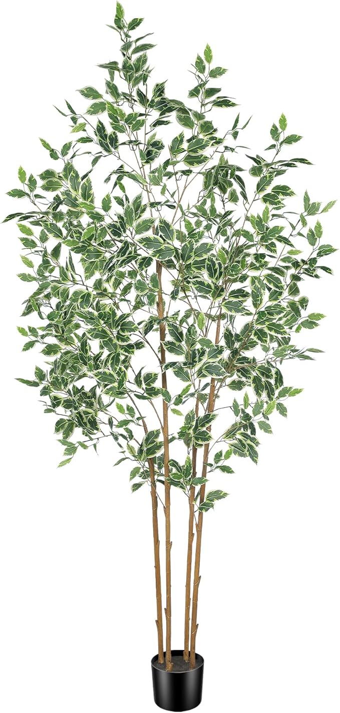 Ficus Tree Artificial 7ft - Artificial Ficus Trees Indoor with Natural Trunk and Lifelike Leaves - Faux Ficus Tree for Home Office Corner Indoor Decor