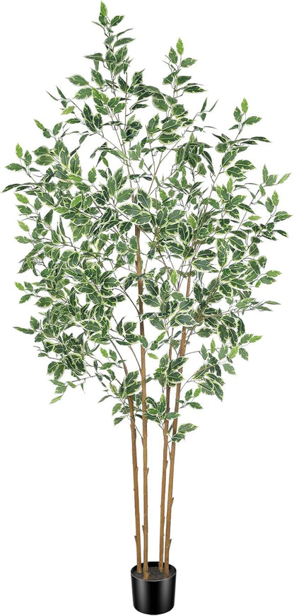 Ficus Tree Artificial 7ft - Artificial Ficus Trees Indoor with Natural Trunk and Lifelike Leaves - Faux Ficus Tree for Home Office Corner Indoor Decor