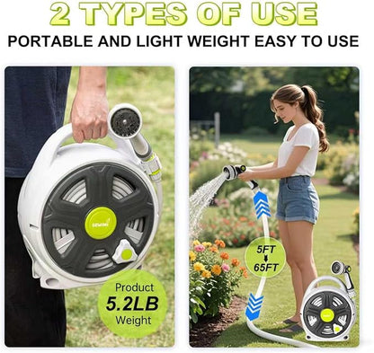 Retractable Garden Hose Reel, 65FT Heavy Duty Hose With 10 Spray Patterns - Leakproof, Durable & Compact Design for Garden Watering, Car Washing, Pet