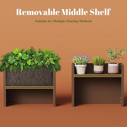 Outdoor Planter Box, Large Rectangular Planter with Removable Drip Tray, Suitable for Indoor or Outdoor Patios/Porches, Ideal for Planting Plants, Flowers, and Gardening (Brown)