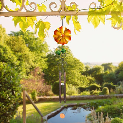 MUMTOP Wind Chimes for Outside Clearance - Garden Wind Chimes with Flower Wind Spinner, 33 Inch Deep Tone Metal Memorial Sympathy Windchimes for Patio Outdoor Porch Yard Decor Gifts(Orange)