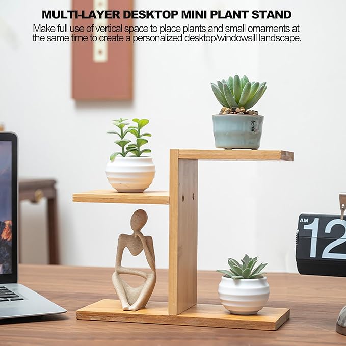 Mini Desktop Plant Stand Indoor Multi-Layer Window Sill Flower Stand Bamboo Succulent Window Sill Stand Bracket For Home , Office, Living Room, Bedroom Plant Display(Three-Layer)