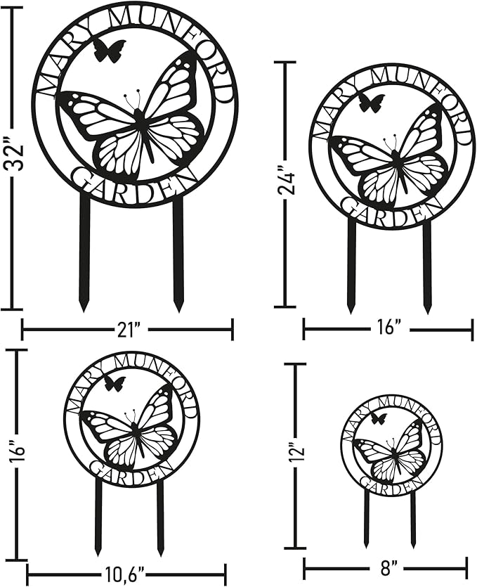 Custom Butterfly Metal Garden Sign with Stakes, Metal Yard Art, Personalized Butterfly Home Garden Decor, Garden Family Name Sign for Outdoor New Home Gift for Outside, Patio Decor, Housewarming Gift