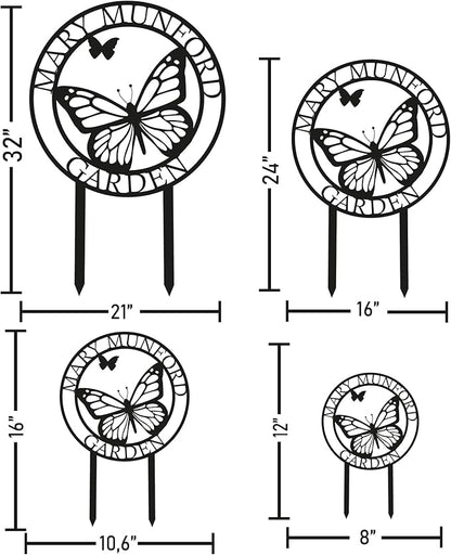 Custom Butterfly Metal Garden Sign with Stakes, Metal Yard Art, Personalized Butterfly Home Garden Decor, Garden Family Name Sign for Outdoor New Home Gift for Outside, Patio Decor, Housewarming Gift
