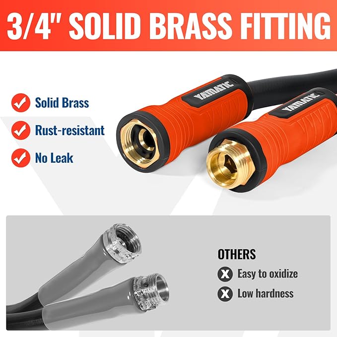 YAMATIC Heavy Duty Garden Hose 30FT x 5/8", Flexible Water Hose with 360° Swivel Handle, 3/4" Brass Male to Female Connectors, Leak-Resistant for All-Weather Outdoor Use