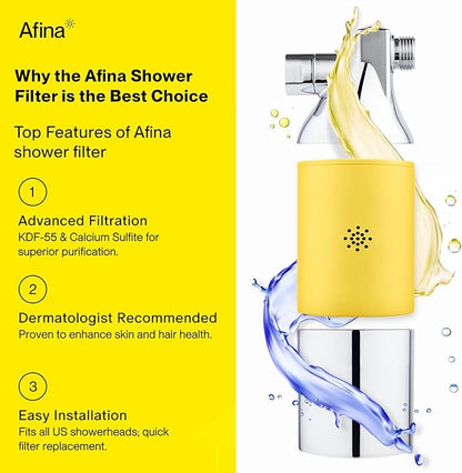 Afina Shower Filter For Hard Water - Removes 99% Chlorine, Harmful Substances & Heavy Metals - Improves your Skin & Hair (Chrome)