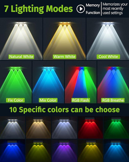 Solar Fence Lights Outdoor 12 Pack Upgraded High Brightness 3 LED Spot Lens Waterproof Deck Lights 7 Mode Warm&Cool White RGB Solar Powered Wall Lighting Decor for Outside Patio Step Backyard Railing
