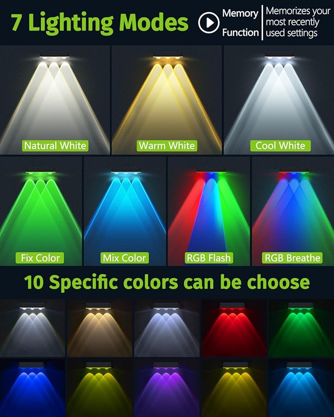 Solar Fence Lights Outdoor 8 Pack Waterproof High Brightness Upgraded 3 LED Lens Solor Deck Lights Warm & Cool White RGB 10 Colors Outside Solar Powered Wall Light for Backyard Patio Step Railing