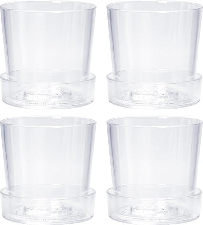 Phoenix Vine 4.5 Inch Clear Acrylic Planter Pot with Tray, Orchid Pot with Drainage Holes, Deep Saucer for Bottom Watering, Transparent Containers for Indoor Plants, Herbs, Set of 4, 91-A-E-4