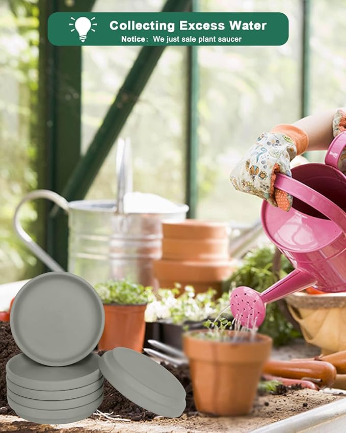 vensovo 6 Inch Grey Terracotta Plant Saucer Pots Tray - 6 Pcs Round Planter Saucers for Indoor & Outdoor Plants, Small Clay Trays Perfect for 5 Inch 5.5 Inch 6 Inch Flower Pot