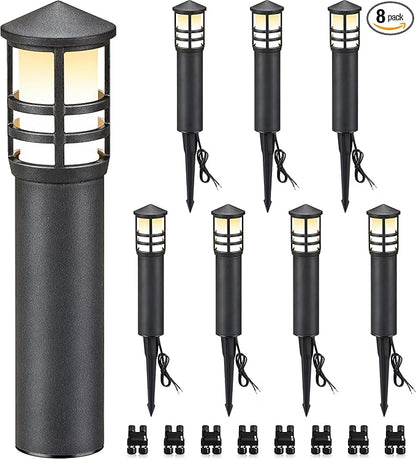 SUNVIE 8-Pack Low Voltage Pathway Lights 3W LED Landscape Pathway Lighting 3000K Warm White CRI 90+ Landscape Lights Wired 12-24V Aluminum Bollard Path Lights for Walkway Yard Garden, ETL Listed Cord