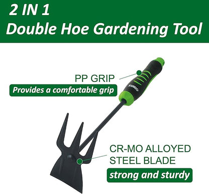 SUMIO 13.7" Alloy Steel Hoe and Cultivator - Lightweight Hand Tiller for Weeding, Digging, Loosening Soil, and Cultivation