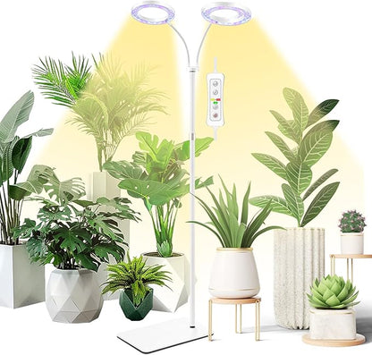 yadoker Desk Plant Grow Light for Indoor Plant, Dual-Head LED Grow Light,Height Adjustable,Automatic Timer with 8/12/16 Hours,10-Level Brightness,Ideal for Small Plant Grow