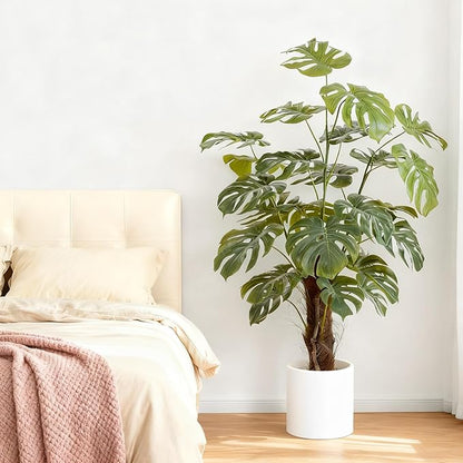 48 Inch Thick stem Turtle Dorsal Leaf ilitphke Artificial Monstera Deliciosa Plant,4ft Fake Swiss Cheese Potted Faux Tropical Floor Plants,Potted Faux Tree for Home Office Living Room Decor