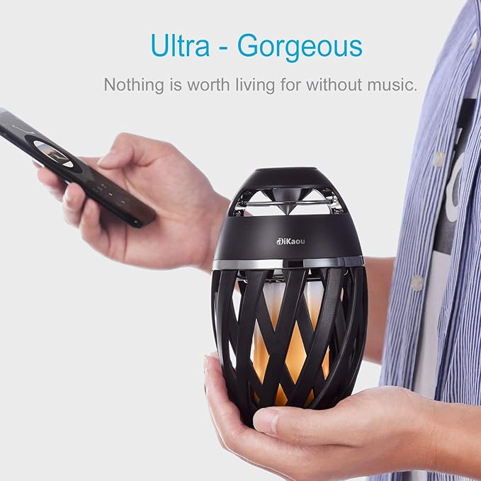 Led Flame Table lamp, Torch Atmosphere Bluetooth Speakers&Outdoor Portable Stereo Speaker with HD Audio and Enhanced Bass,LED flickers Warm Yellow Lights BT4.2 for iPhone/iPad/Android