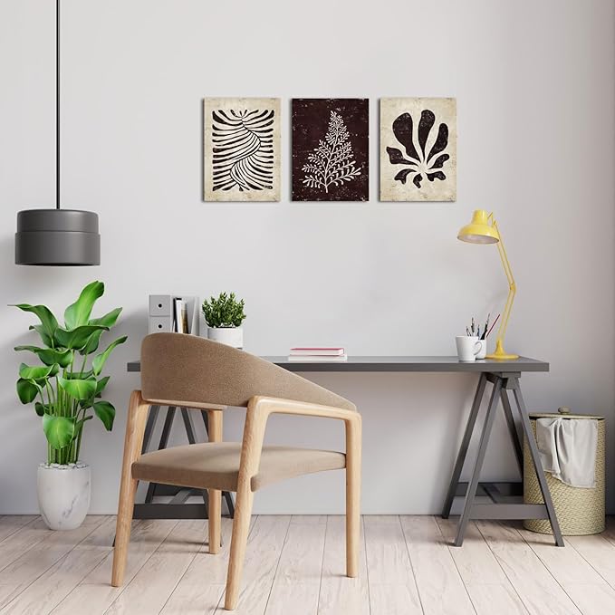 AoArtWZ 3 Pieces Botanical Plant Canvas Wall Art Boho Leaves Beige and Black Painting Minimalist Artwork for Kitchen Spa Yoga Room Decor Framed 12" x 16" x 3pcs
