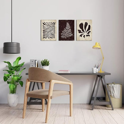 AoArtWZ 3 Pieces Botanical Plant Canvas Wall Art Boho Leaves Beige and Black Painting Minimalist Artwork for Kitchen Spa Yoga Room Decor Framed 12" x 16" x 3pcs