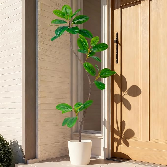 5.2FT Artificial Rubber Tree Faux Plants Indoor Faux Floor Artificial Trees Indoor,Fake Plant Fake Tropical Plants,Large Floor,Real Touch Rubber Tree for Home Decor