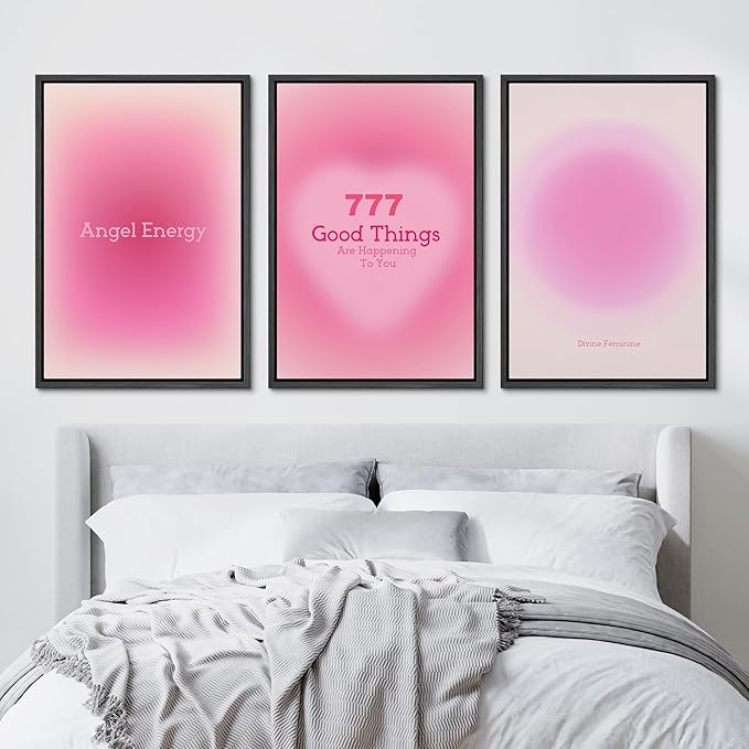 Ashbrook Framed Canvas Print Wall Art Set Aura Poster Valentines Affirmation Poster angel Numbers Pink Decor Girl's Bedroom Abstract Digital Art Calm/Relax for Bedroom - 16"x24"x3 BLACK