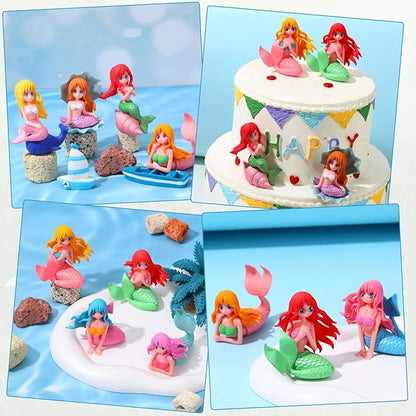 10 Pcs Mini Mermaid Figurines, Hand-Painted Cute Mermaid Miniature Figurines for Garden Decor, Cake Topper & Landscapes
