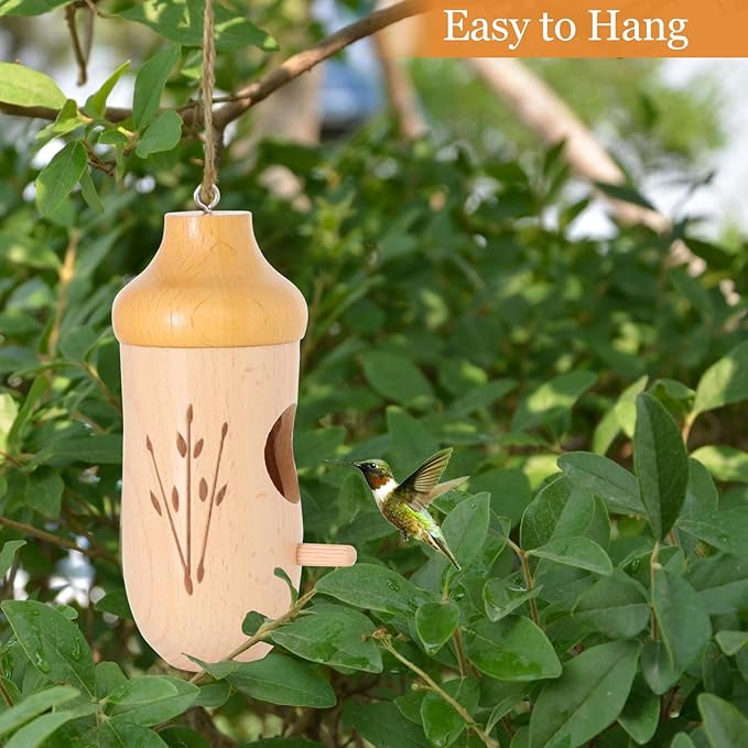 Hummingbird House - Natural Wooden Hummingbird Houses for Outside Hanging, Gardening Gifts for Women Christmas Tree Decoration 3 Packs