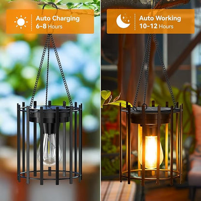 KOOPER Solar Lanterns Outdoor Waterproof, 4 Pack Upgraded Bright Hanging Solar Lights Outdoor Lanterns Decorative, Auto ON/Off Metal Hanging Lantern Lights for Pathway Yard Patio Garden Decor