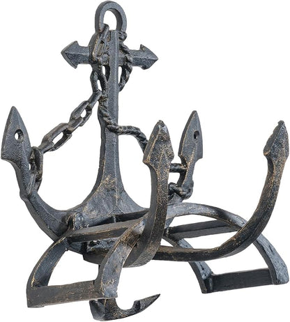 MyGift Wall Mounted Hose Holder, Nautical Cast Iron Garden Water Hose Reel, Decorative Seaside Boat Dock Themed Hook for Hanging Gardening Equipment (Ship Anchor)