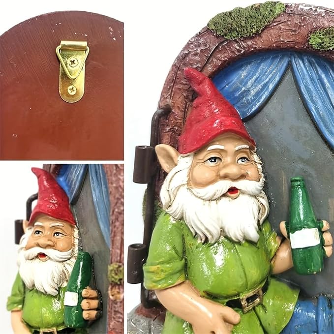 Garden Gnome Window Statue for Trees and Wall, Drinking Dwarf Fairy Garden Miniature Accessories, Patio Art Sculpture