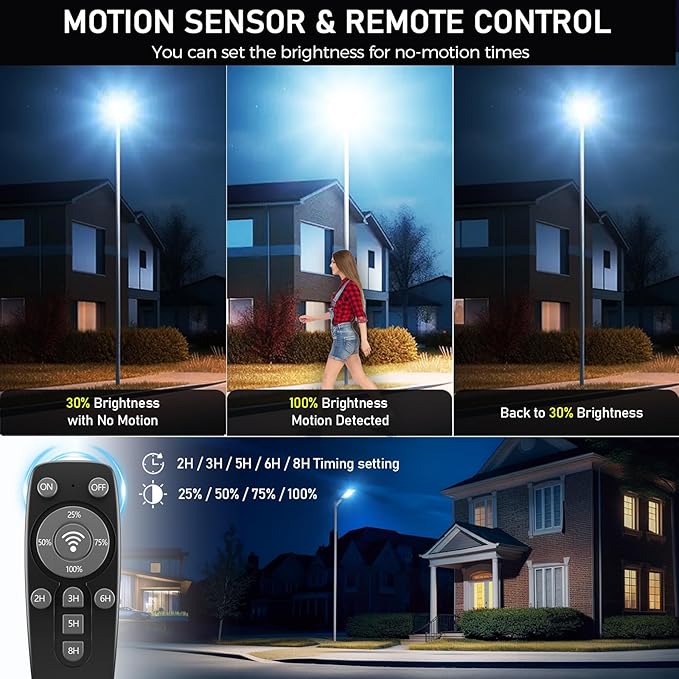 Solar Street Lights Outdoor, 6500K Solar Lights Outdoor Waterproof Dusk to Dawn, Security Flood Light with Motion Sensor and Remote for Yard, Garage, Driveway (5000W-(2 Pack))