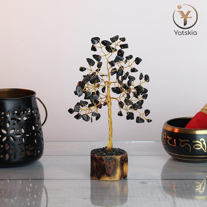 YATSKIA Black Tourmaline Crystals - Gemstone Tree - Black Tourmaline Decor - Artificial Money Tree - Mini Artificial Trees - Tourmaline Gemstones - Spiritual Trees