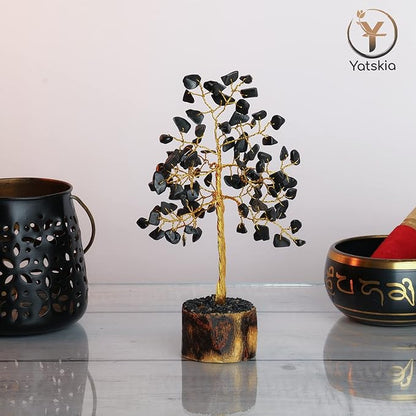 YATSKIA Black Tourmaline Crystals - Gemstone Tree - Black Tourmaline Decor - Artificial Money Tree - Mini Artificial Trees - Tourmaline Gemstones - Spiritual Trees