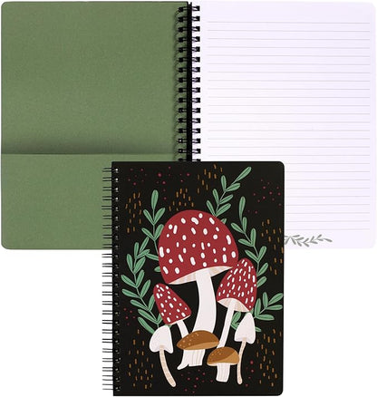Steel Mill & Co Cute Mini Spiral Notebook, 8.25" x 6.25" Journal with Durable Hardcover and 160 Lined Pages, Mushroom