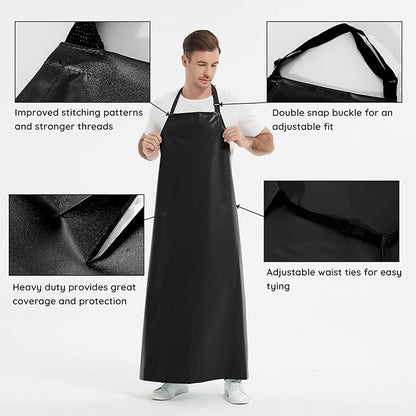 Thicker Rubber Apron, Extra Long Adjustable Apron, Heavy Duty Oil&Chemical Resistant Waterproof Work Aprons