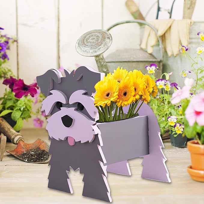 Gray Schnauzers Dog Planter Plant Pots,Cute Dog Flower Planter,Gifts for Pet Lovers,Unique Animal Plant Pots,Office,Indoor Outdoor Garden Decor(9.45 * 9.06 * 11.81in)