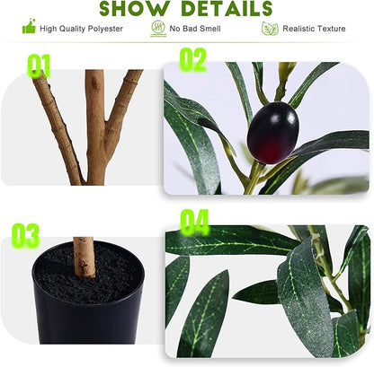 Large Artificial Olive Tree Tall Fake Olives Trees Indoor Outdoor Realistic Floor Plant Faux Plastic Plants for House Home Living Room Bedroom Office Front Porch Modern Farmhouse Silk Tree Decor