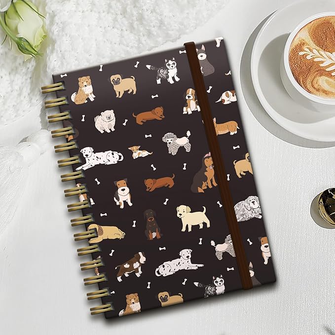 Cute Spiral Journal Notebook,Binding with Premium Paper for Girl Women,Cool Funny 120 Pages,100gsm A5 College Ruled NotebookJournal,Perfect for Gifts Nurse Teacher Women(Cute dogs Black)