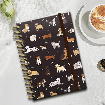 Cute Spiral Journal Notebook,Binding with Premium Paper for Girl Women,Cool Funny 120 Pages,100gsm A5 College Ruled NotebookJournal,Perfect for Gifts Nurse Teacher Women(Cute dogs Black)