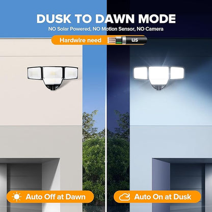 LUTEC 80W Dusk to Dawn Flood Lights Outdoor, 9000LM Super Bright LED Security Light with Photocell, IP65 Waterproof, 5000K Daylight, Hardwired 4 Heads Floodlight for Garage, Yard -2 Pack (Black)